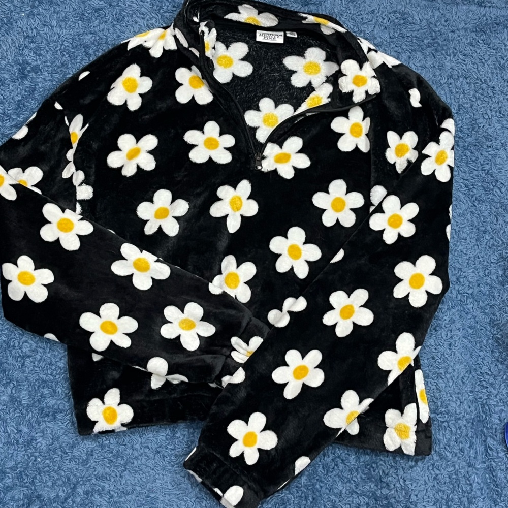 Floral Black and White Fleece Jacket